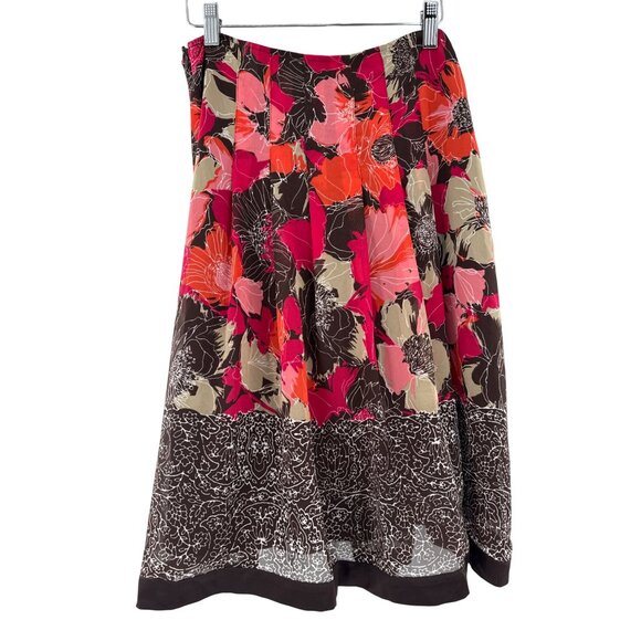 East 5th Petite Floral Print A-Line Skirt 4P Multicolor Brown‎ Polyester Lined - Picture 4 of 8